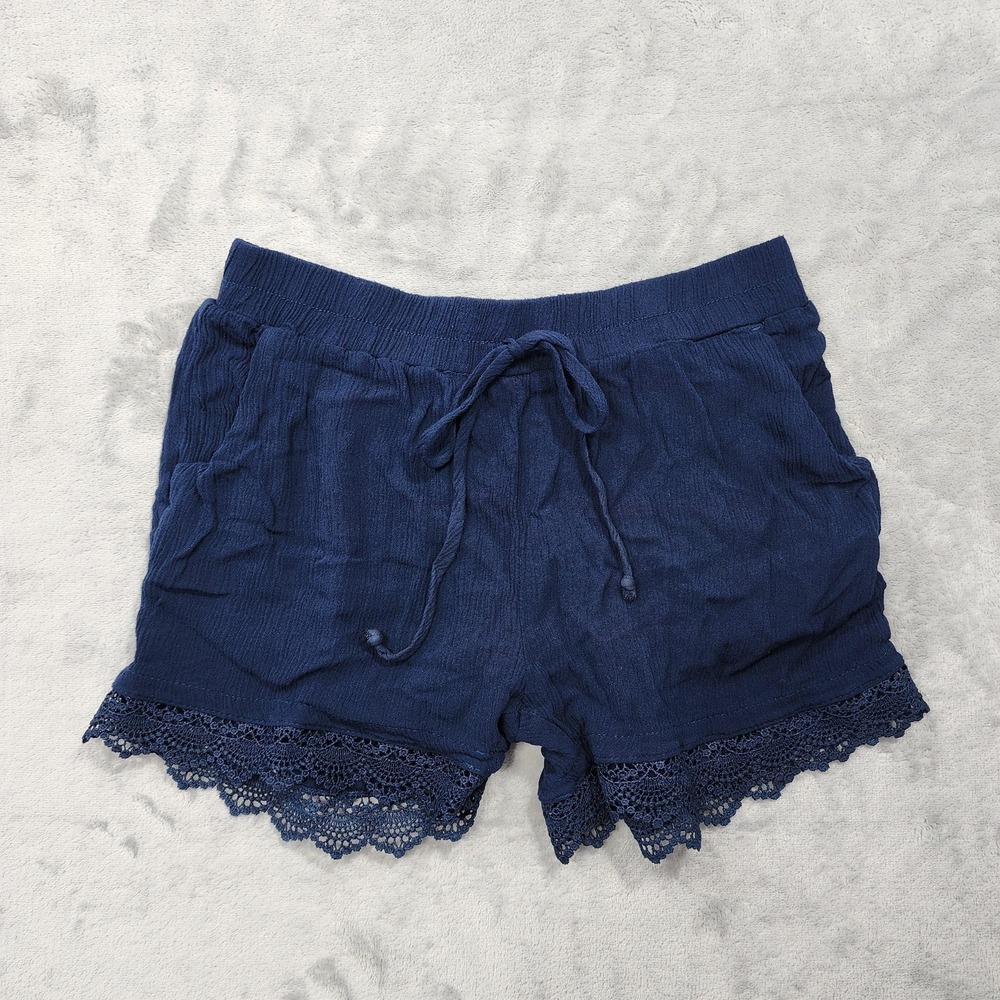 Kingston Grey Shorts Womens XS Blue Crochet Lace Trim Drawstring Rayon Casual